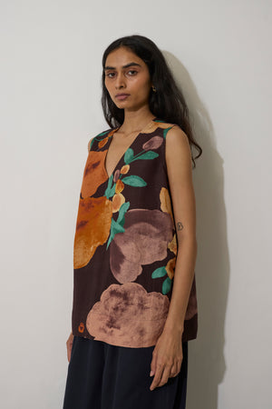 Poppies V-Neck Top - Cocoa