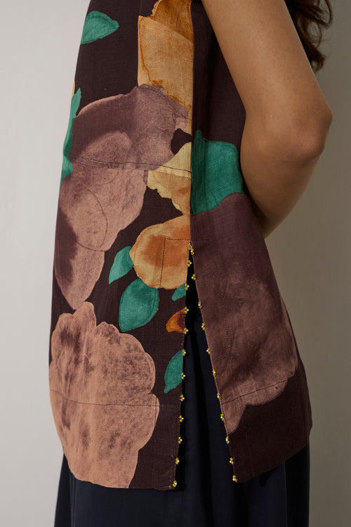 Poppies V-Neck Top - Cocoa