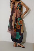 Poppies Chanderi Scarf - Cocoa