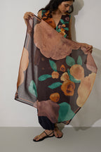 Poppies Chanderi Scarf - Cocoa