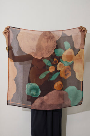 Poppies Chanderi Scarf - Cocoa