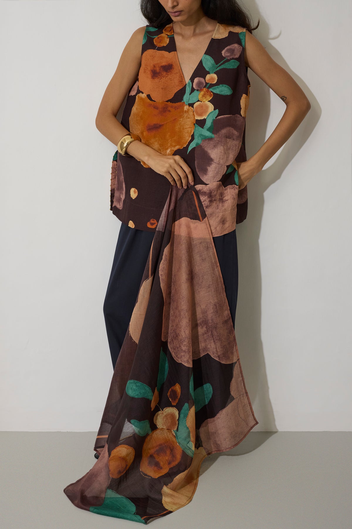 Poppies Chanderi Scarf - Cocoa