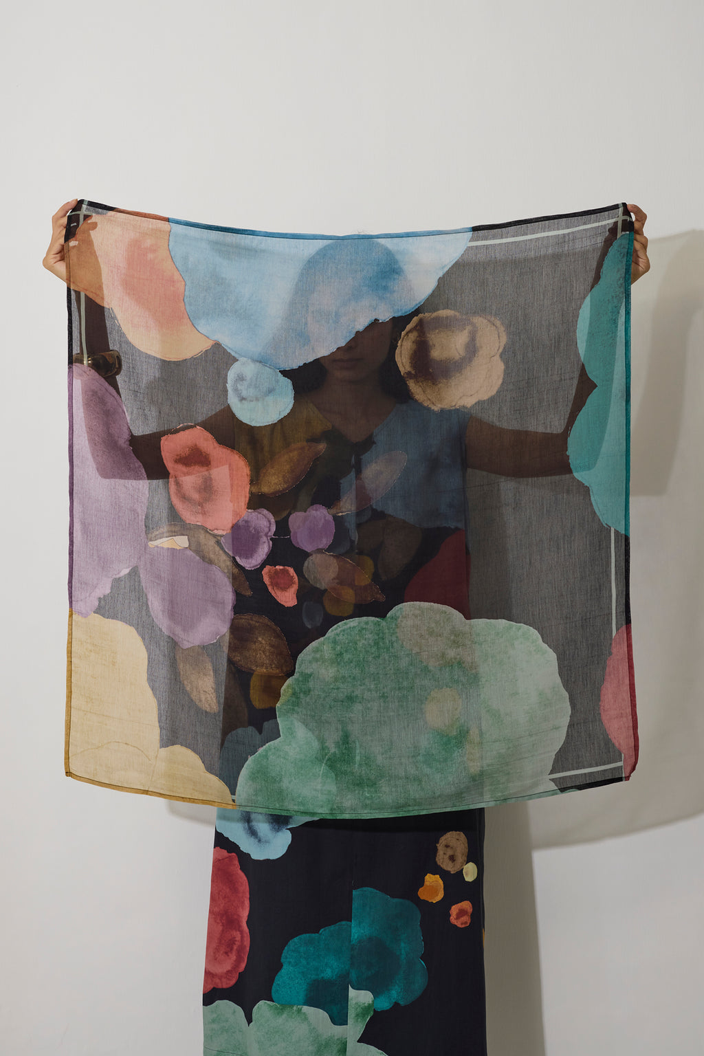 Poppies Chanderi Scarf - Night