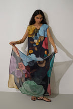 Poppies Chanderi Scarf - Night
