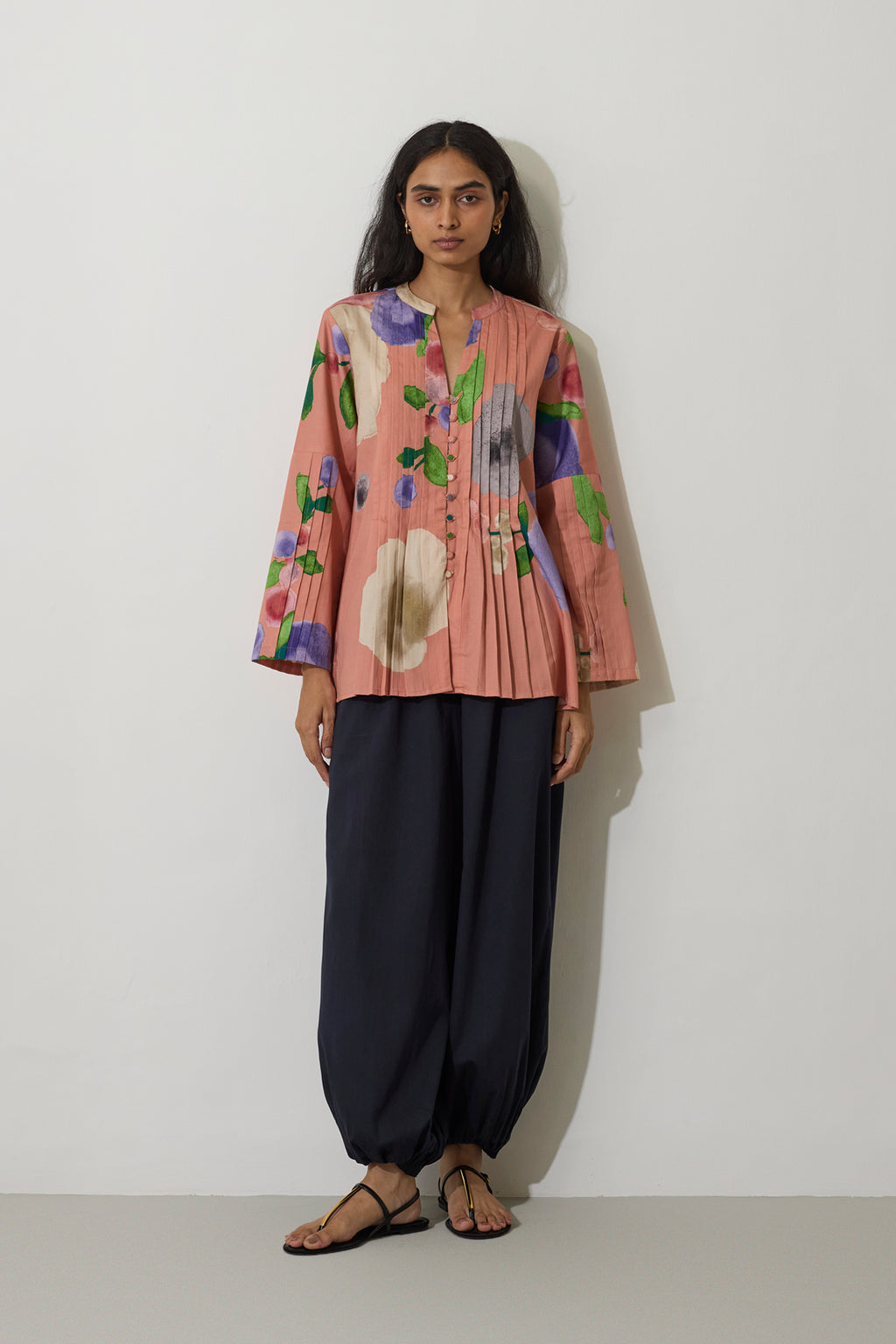 Poppies Pintuck Top - Peach