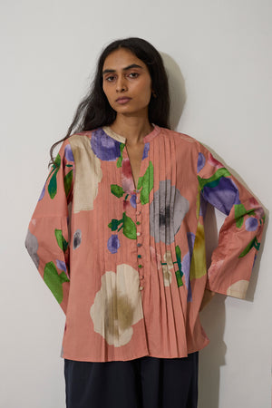 Poppies Pintuck Top - Peach