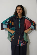 Poppies Oversized Embroidered Shirt - Night