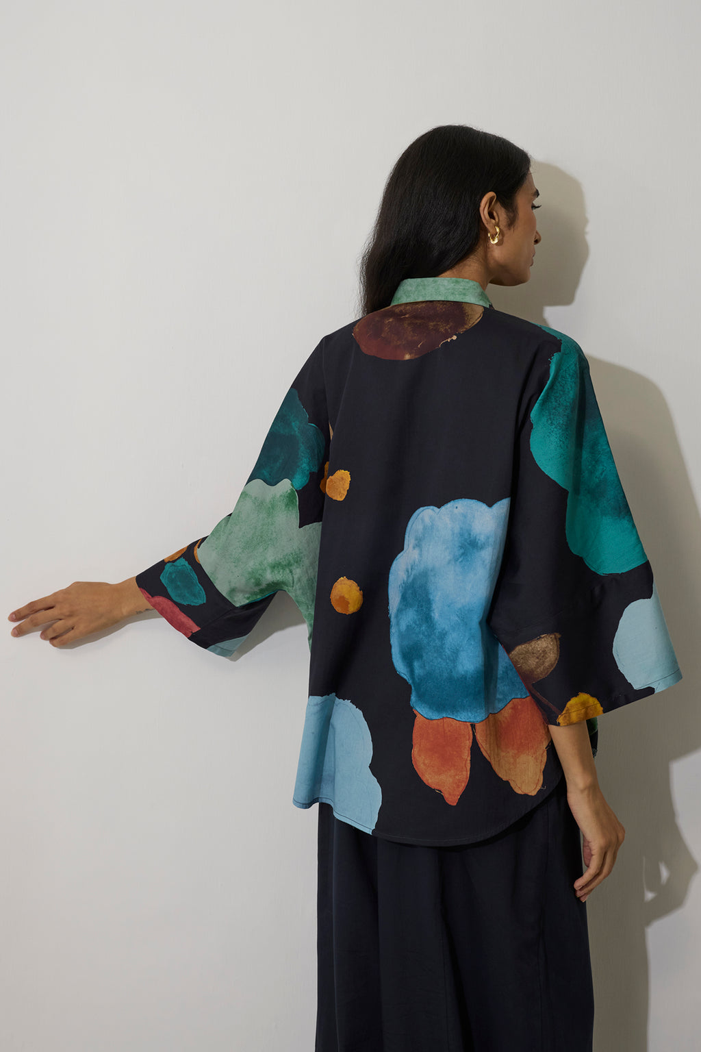 Poppies Oversized Embroidered Shirt - Night