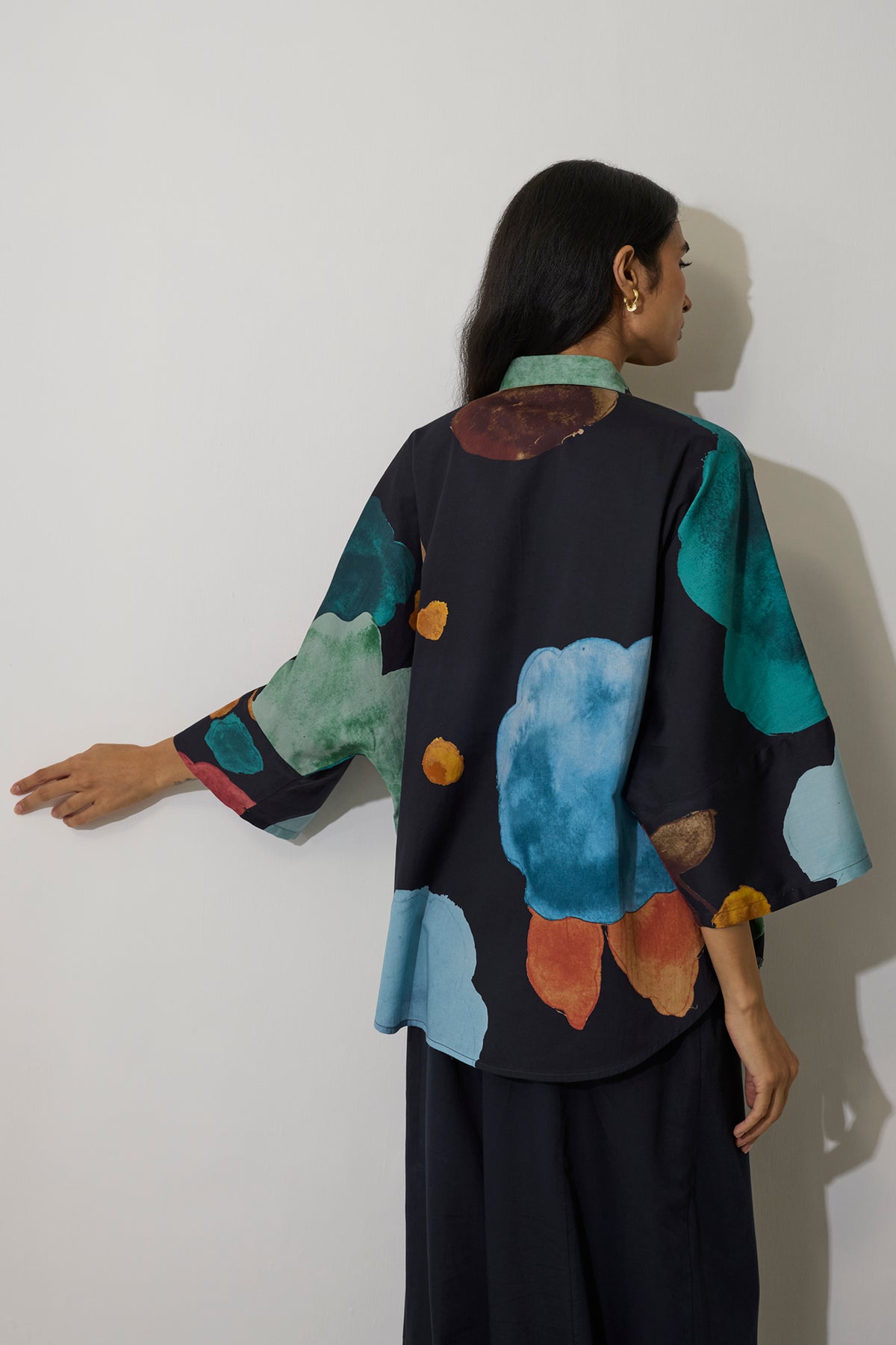 Poppies Oversized Embroidered Shirt - Night