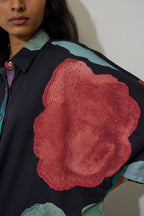 Poppies Oversized Embroidered Shirt - Night