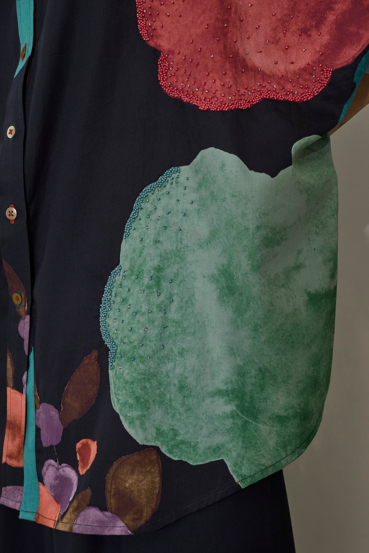 Poppies Oversized Embroidered Shirt - Night