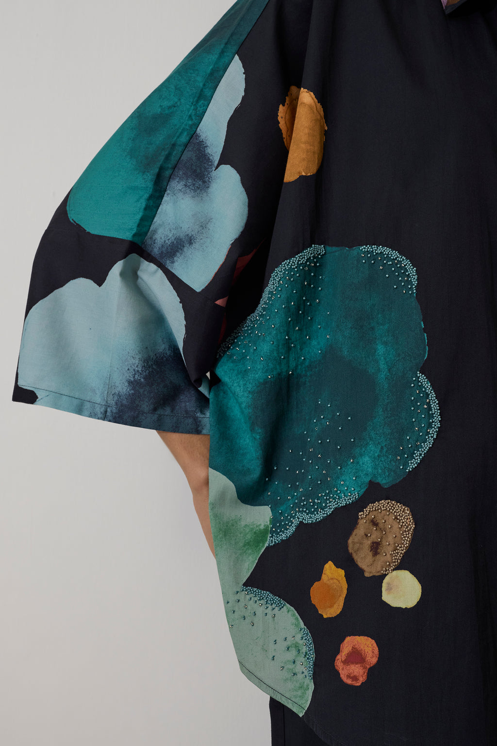Poppies Oversized Embroidered Shirt - Night