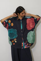 Poppies Oversized Embroidered Shirt - Night