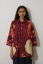 Poppies Oversized Embroidered Shirt - Mulberry