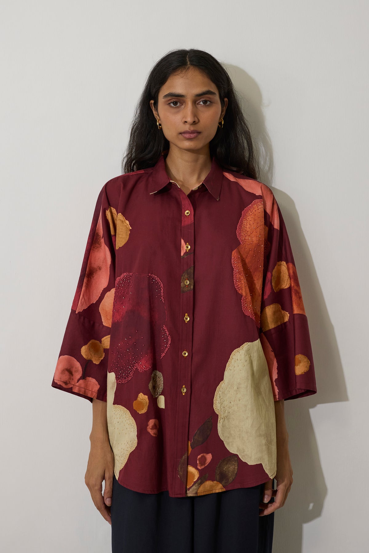Poppies Oversized Embroidered Shirt - Mulberry