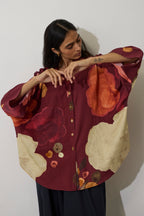 Poppies Oversized Embroidered Shirt - Mulberry