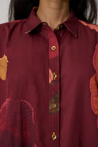 Poppies Oversized Embroidered Shirt - Mulberry