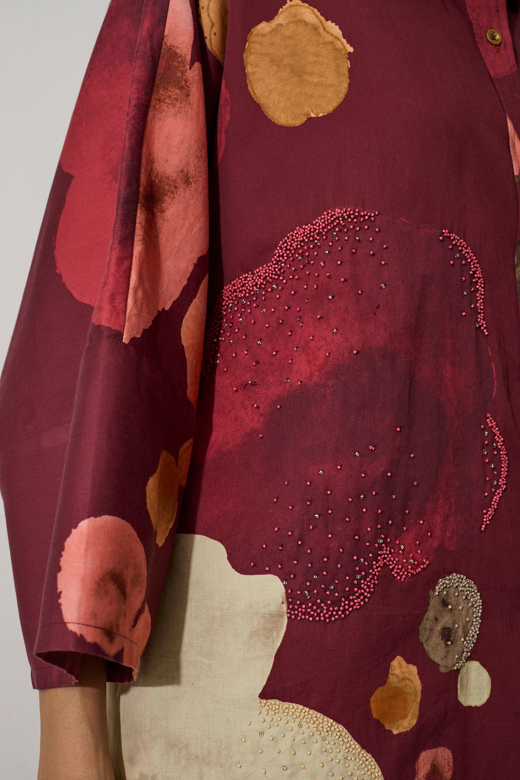 Poppies Oversized Embroidered Shirt - Mulberry