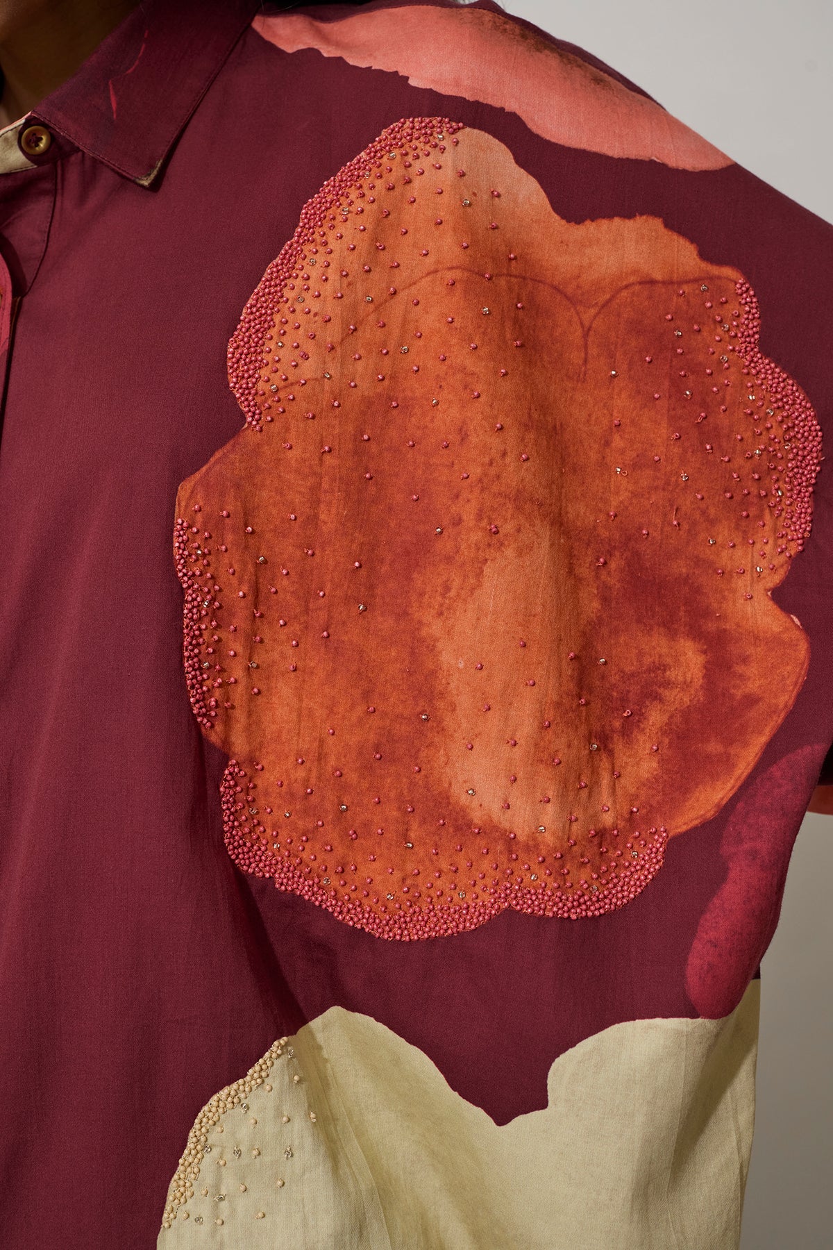 Poppies Oversized Embroidered Shirt - Mulberry