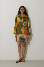 Poppies Relaxed Shirt Dress - Olive