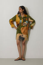 Poppies Relaxed Shirt Dress - Olive