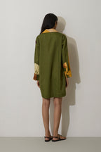Poppies Relaxed Shirt Dress - Olive