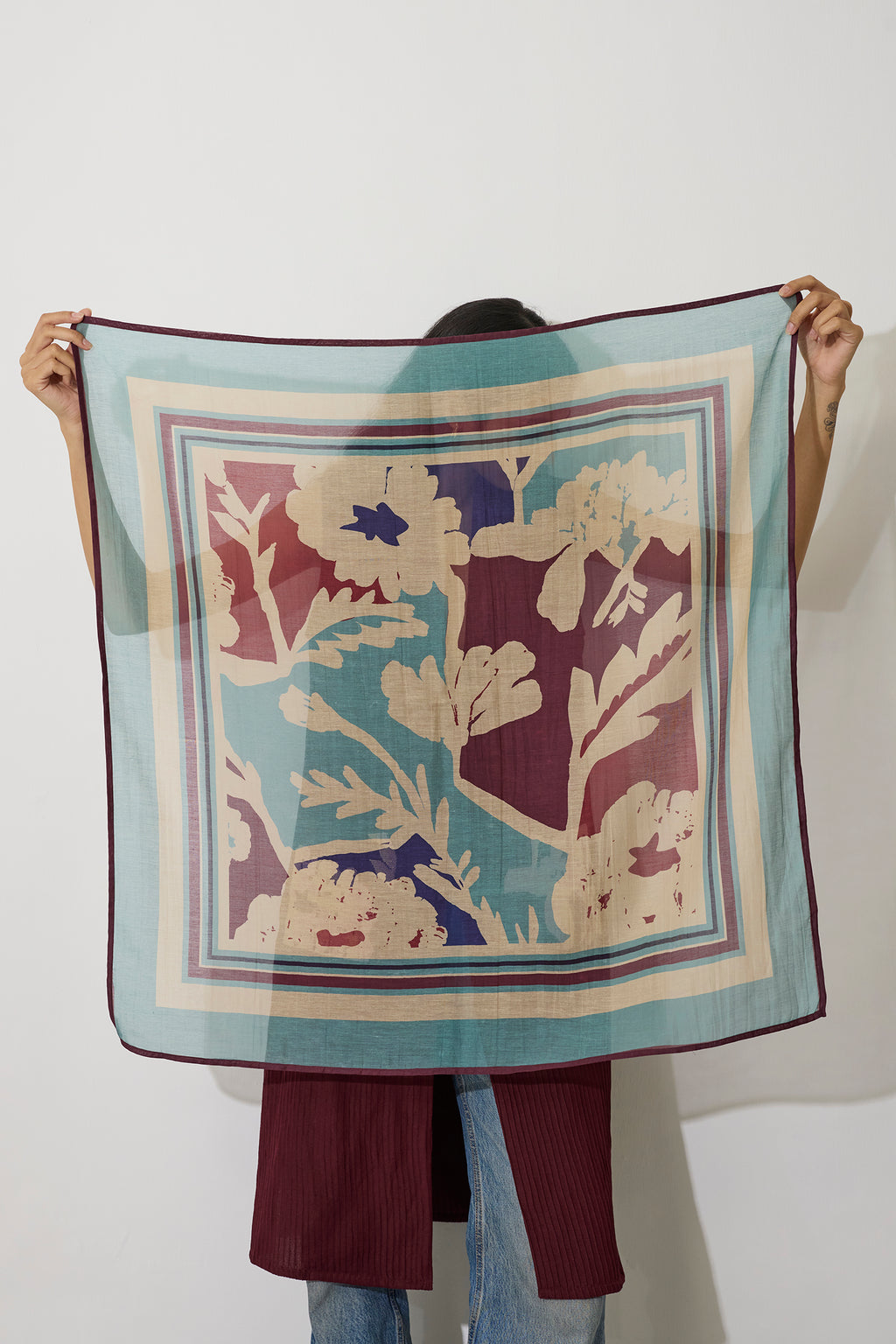 Marigold Stripe Square Scarf - Blue