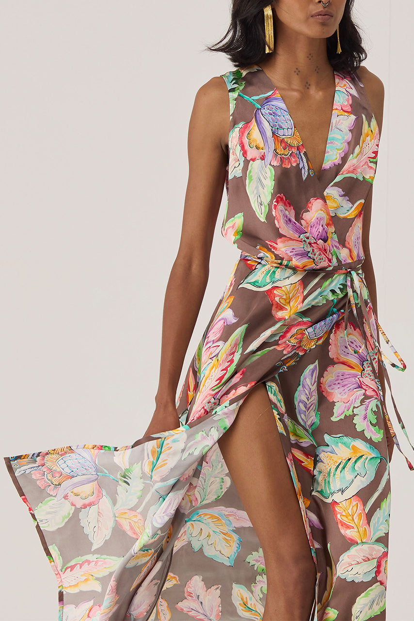 Cocoa Chintz Sleeveless Wrap Dress