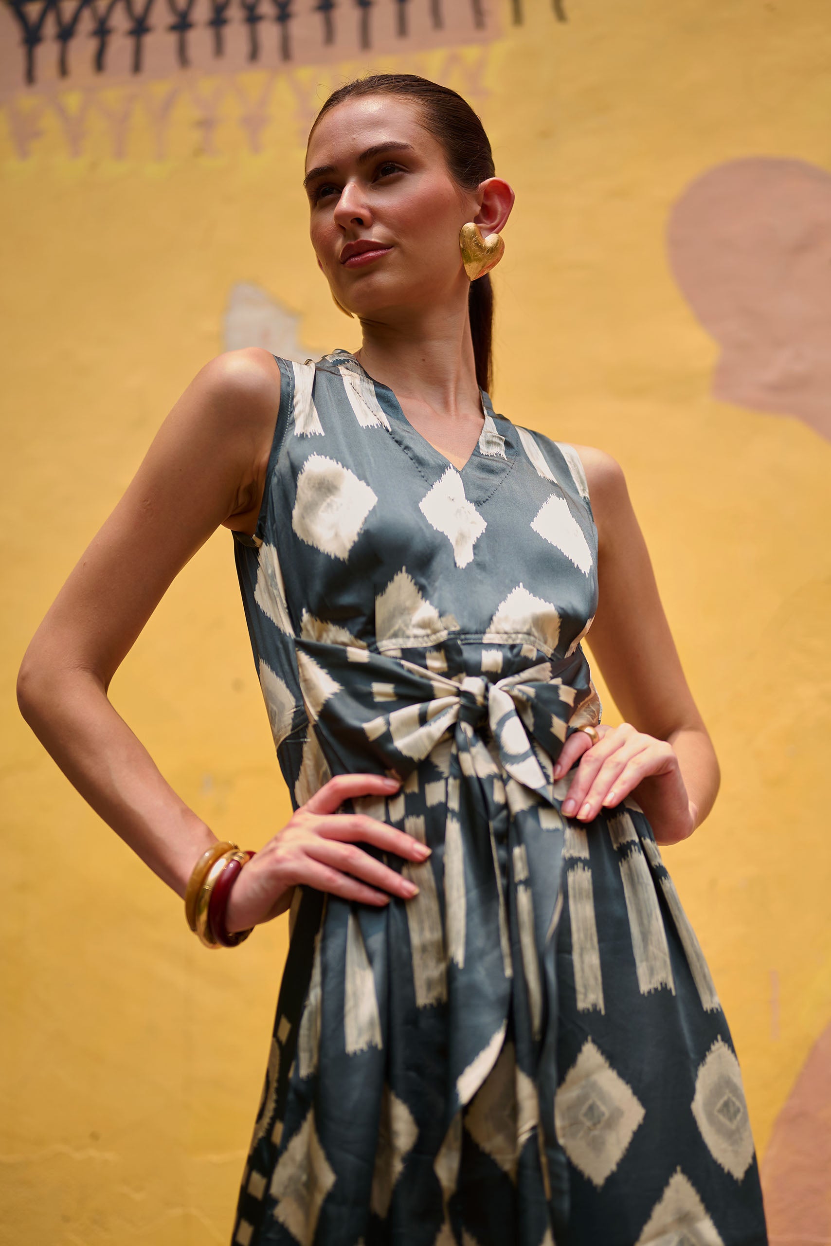 Eclipse Ikat Tie-Knot Midi Dress