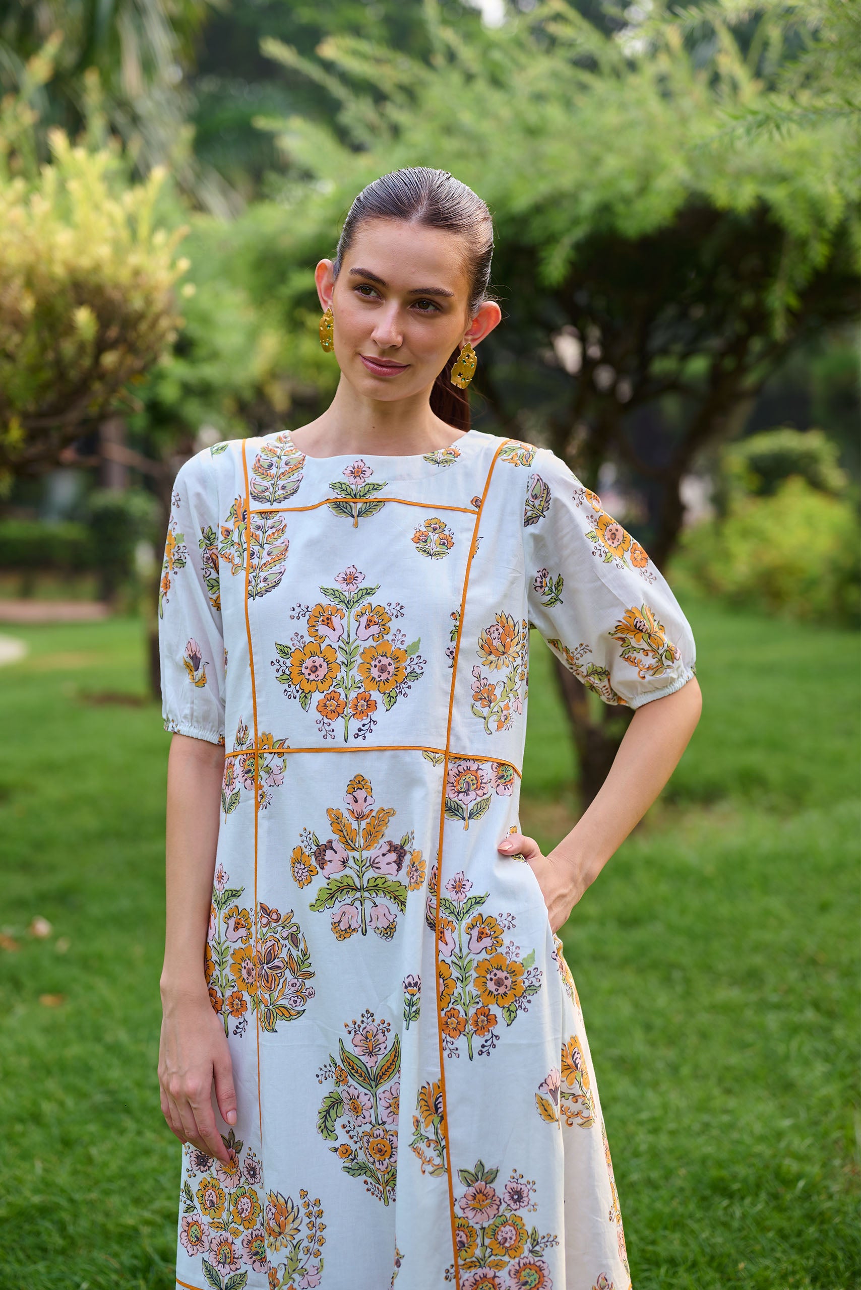 Botanical Bliss Panelled Midi Dress