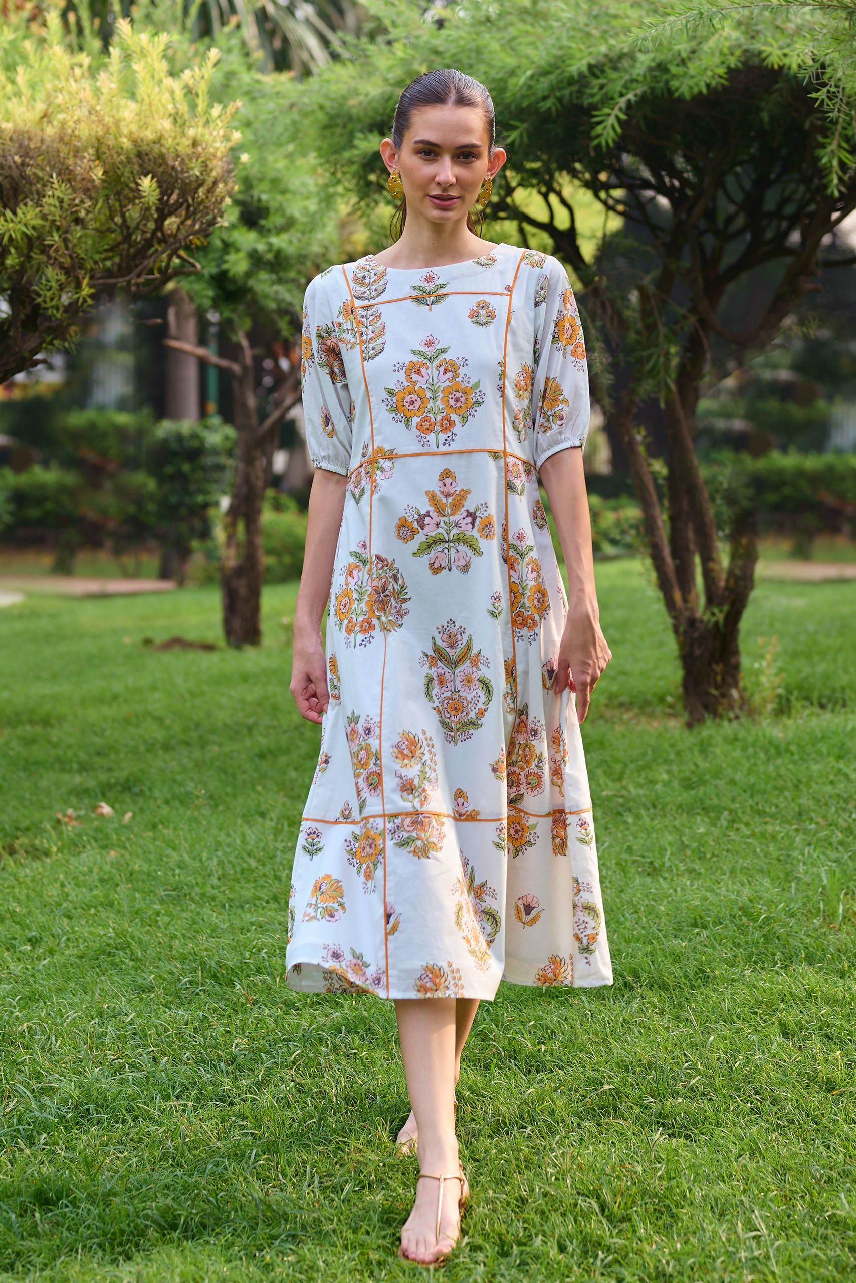 Botanical Bliss Panelled Midi Dress