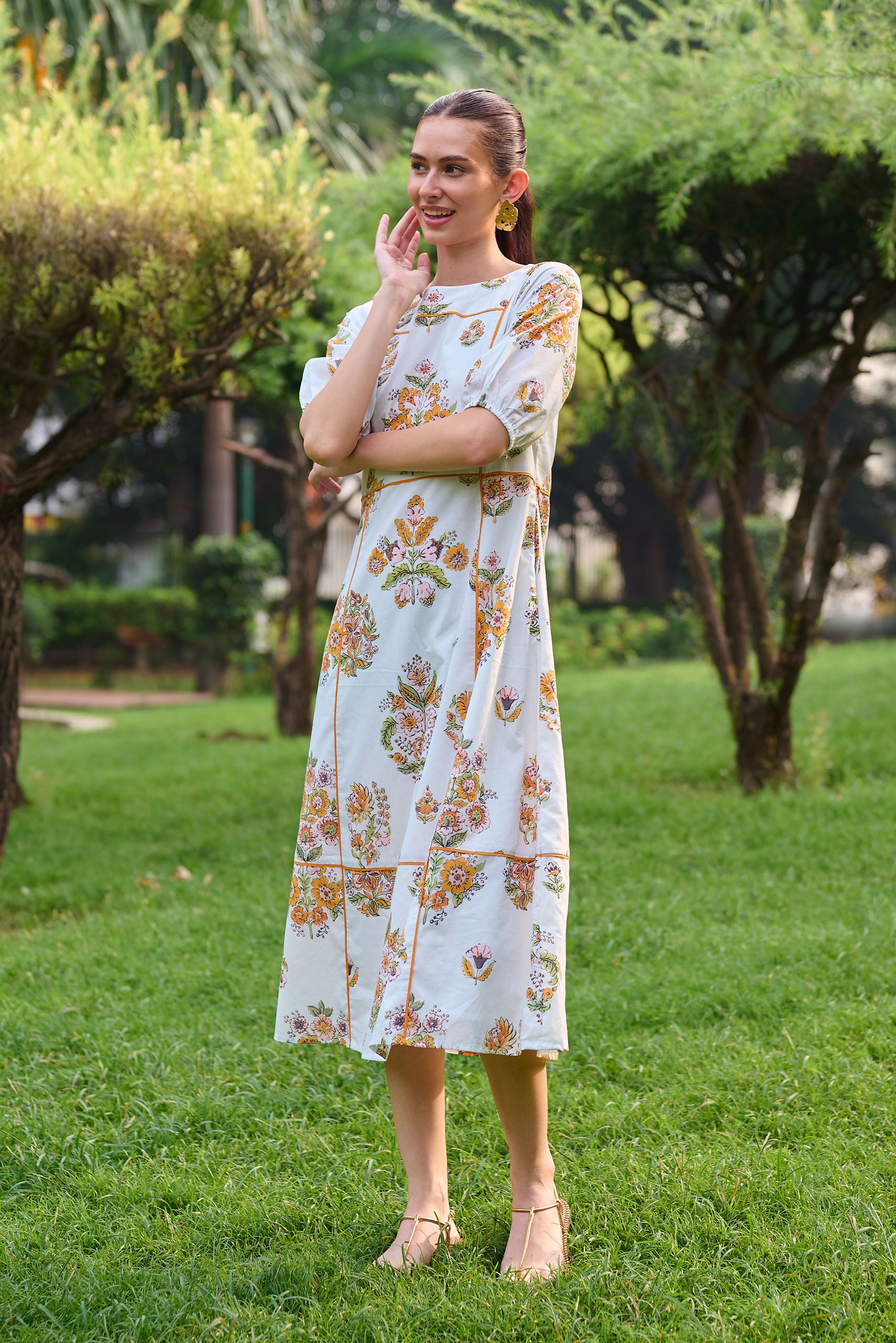 Botanical Bliss Panelled Midi Dress