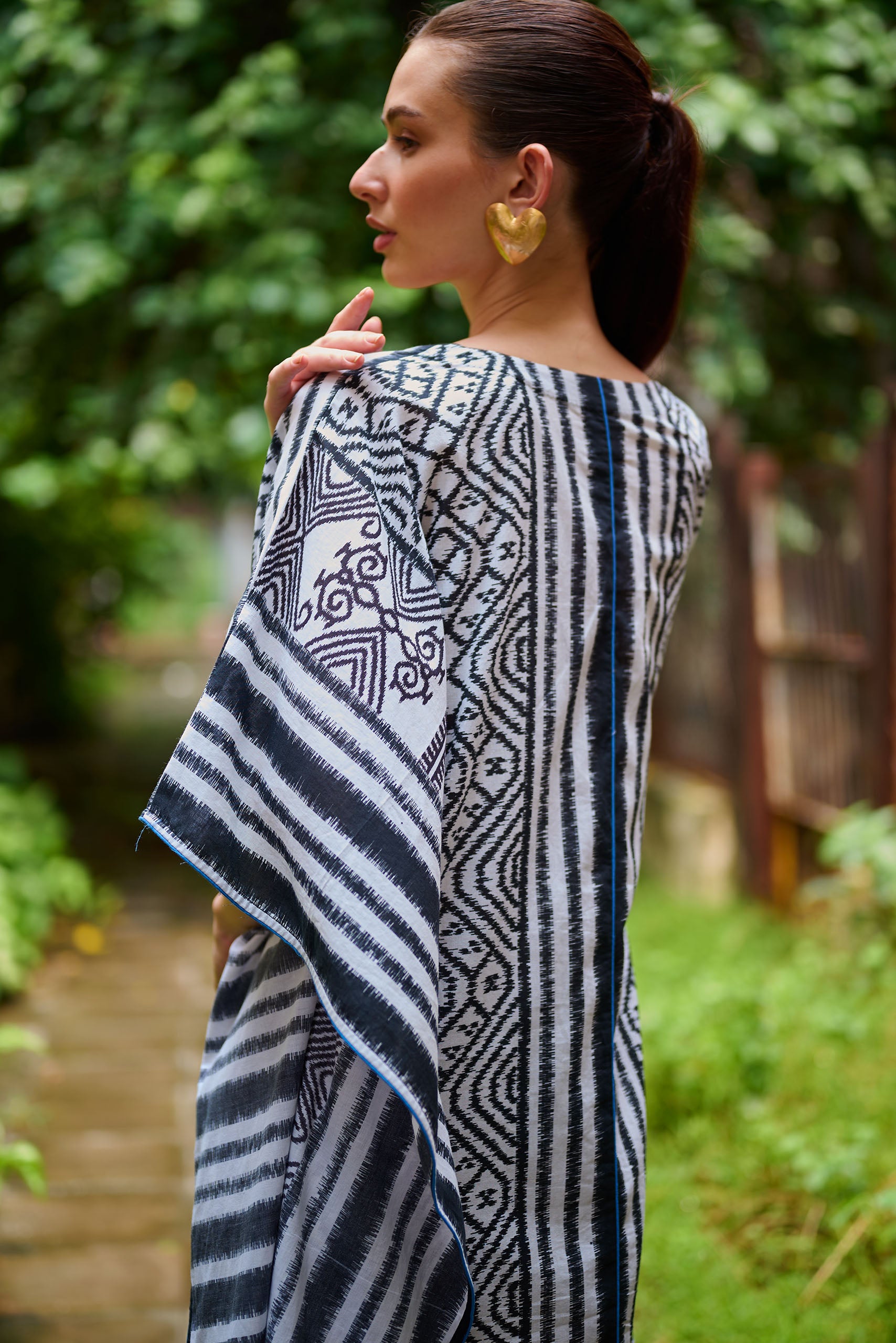 Monochrome Ikat Kaftan Dress