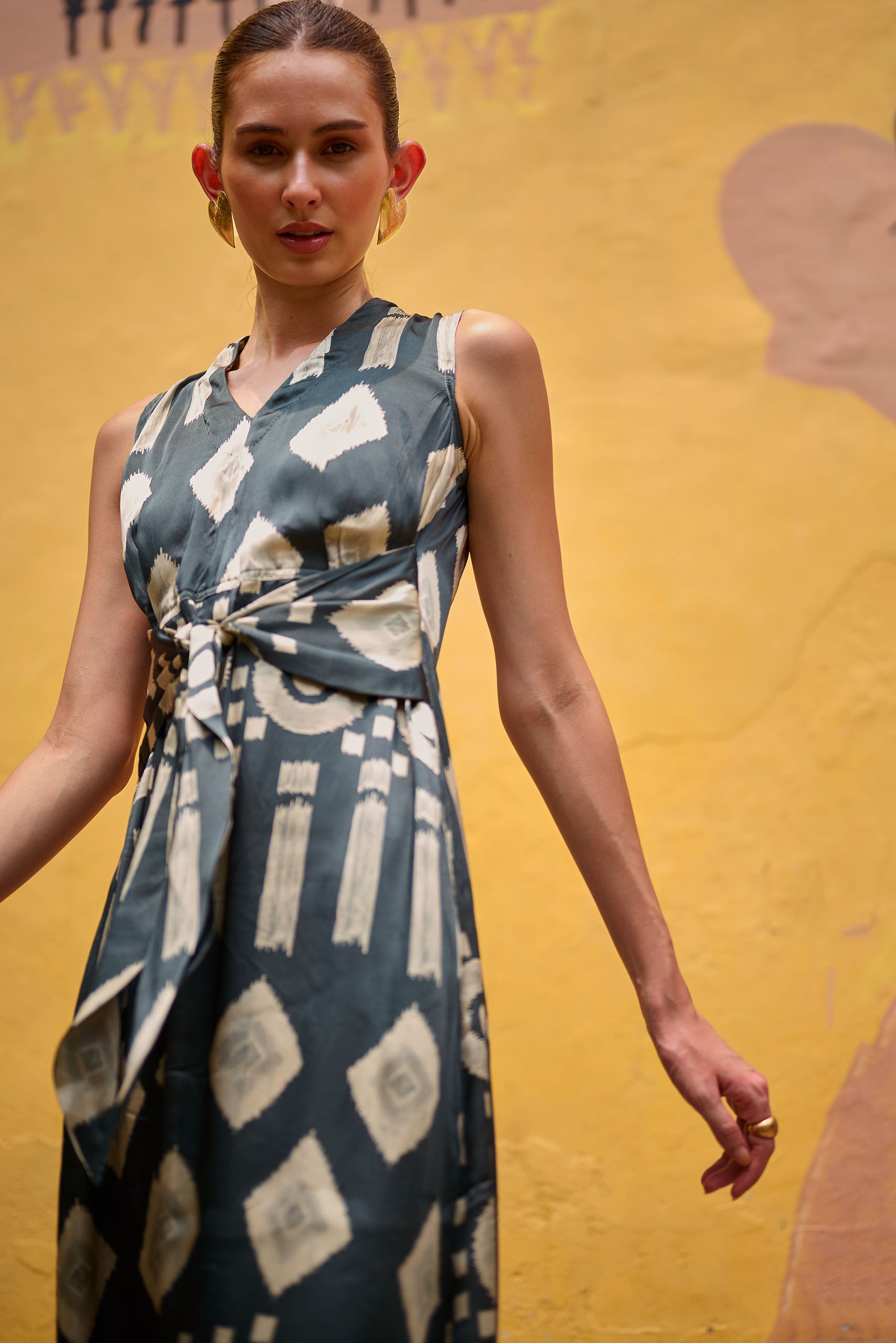 Eclipse Ikat Tie-Knot Midi Dress