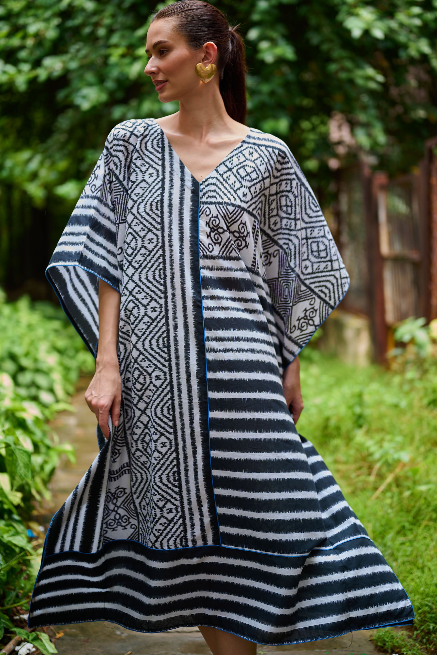 Monochrome Ikat Kaftan Dress