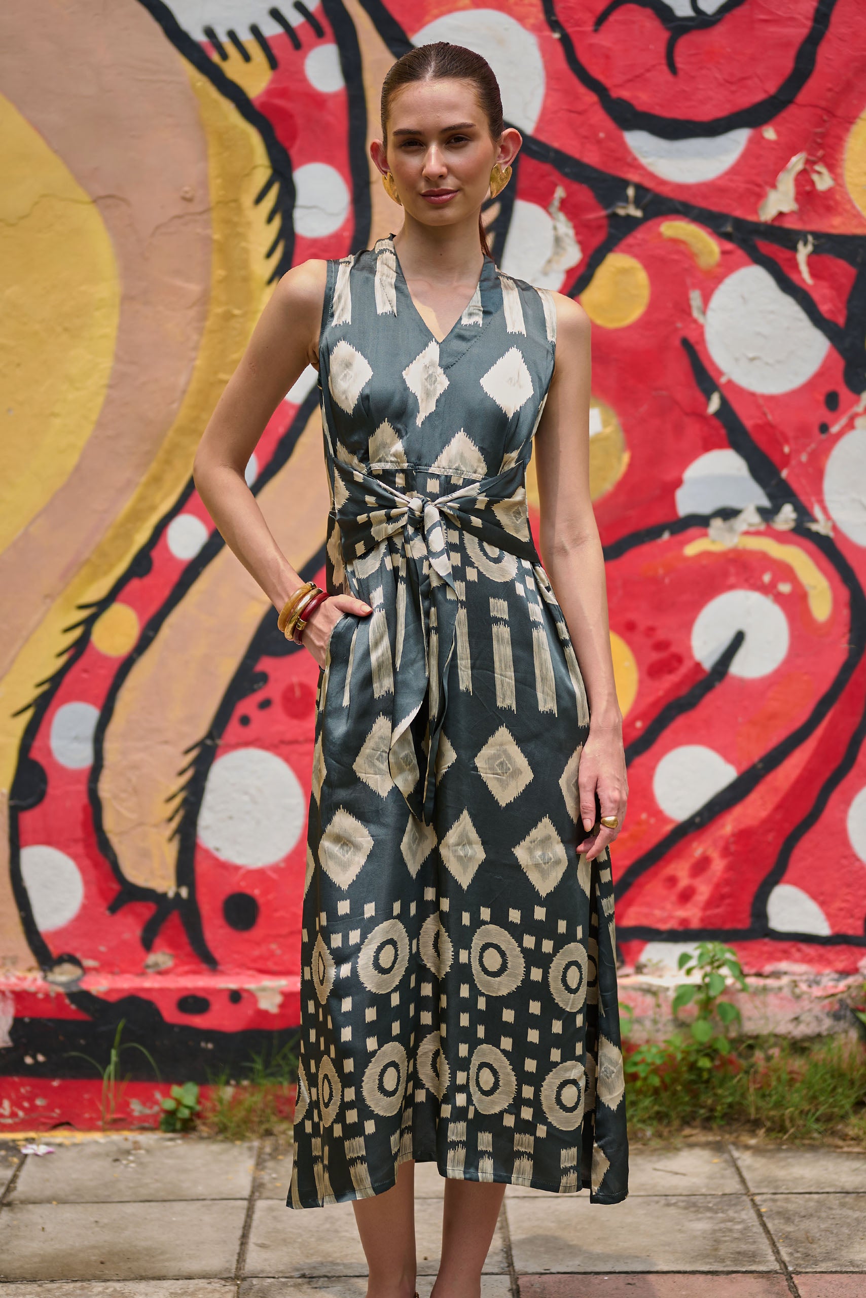 Eclipse Ikat Tie-Knot Midi Dress