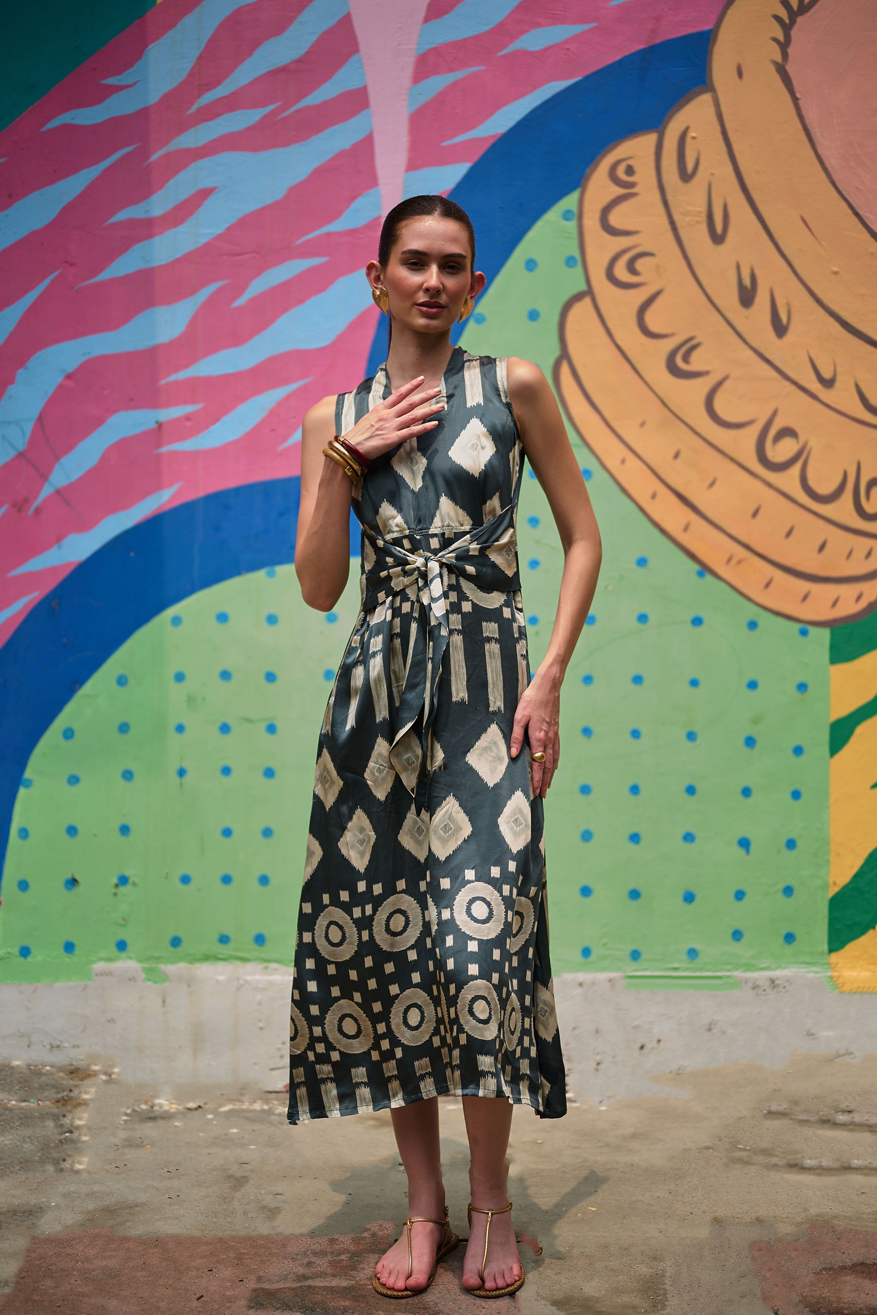 Eclipse Ikat Tie-Knot Midi Dress