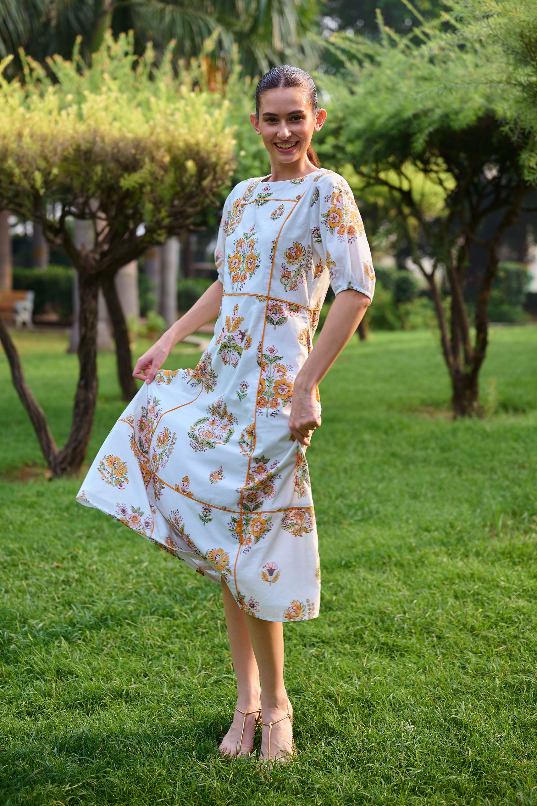 Botanical Bliss Panelled Midi Dress