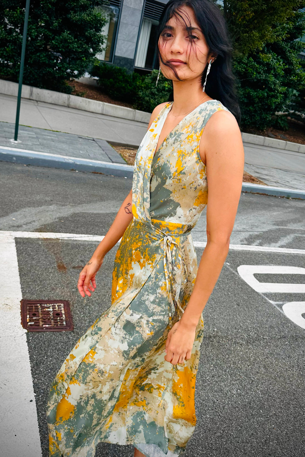 Gold Autumn Sleeveless Wrap Dress