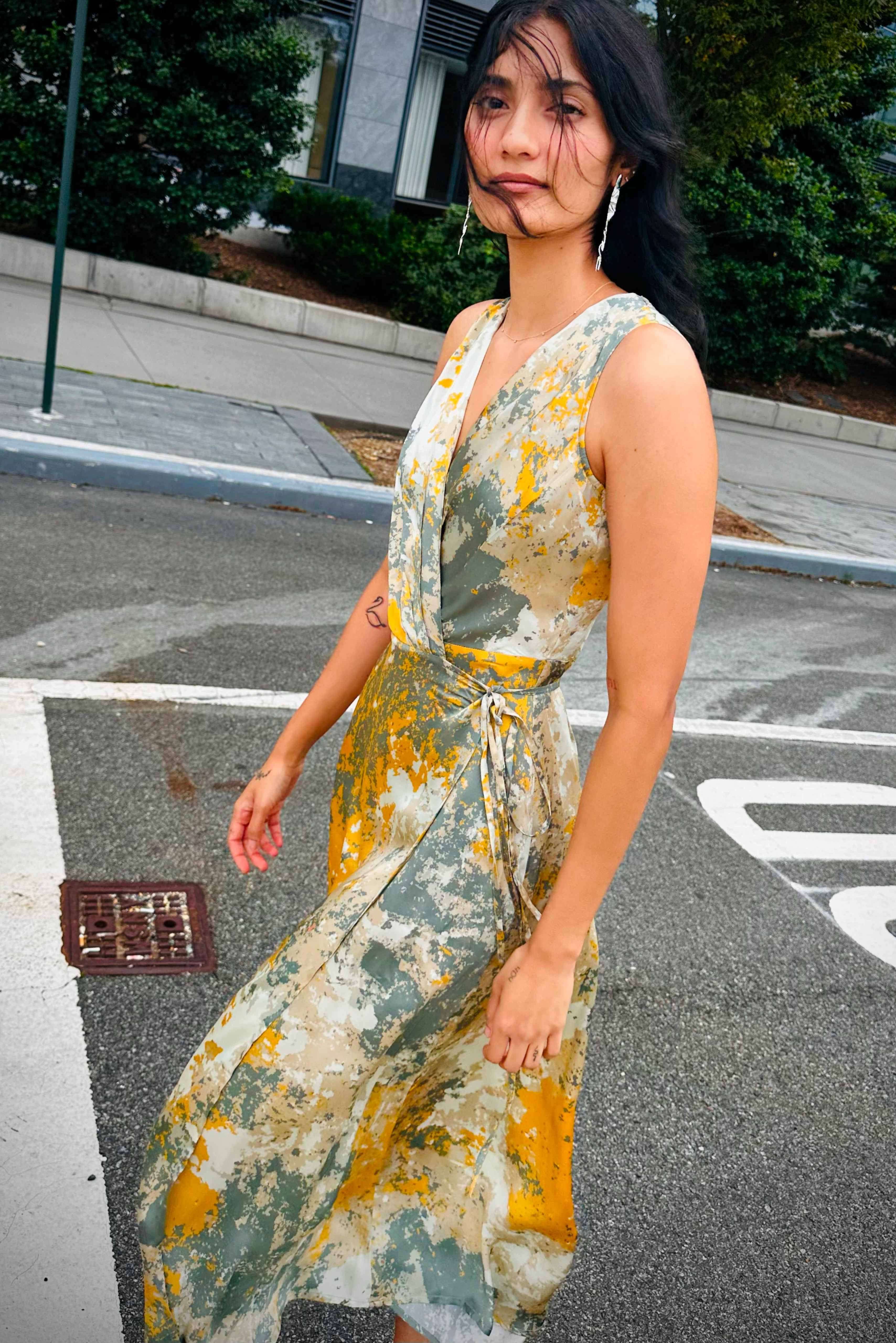 Gold Autumn Sleeveless Wrap Dress