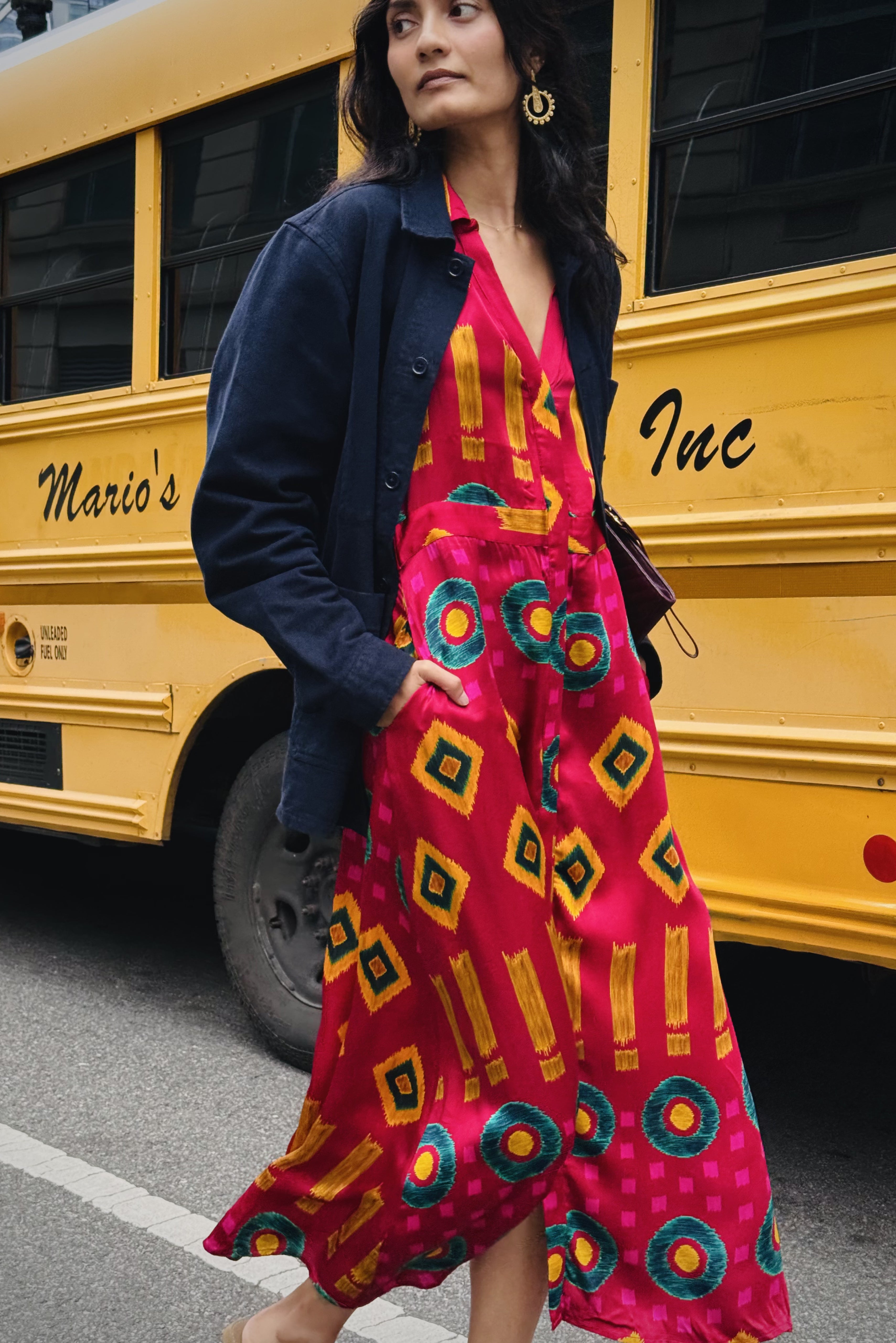 Crimson Circle Sleeveless Ikat Shirt Dress