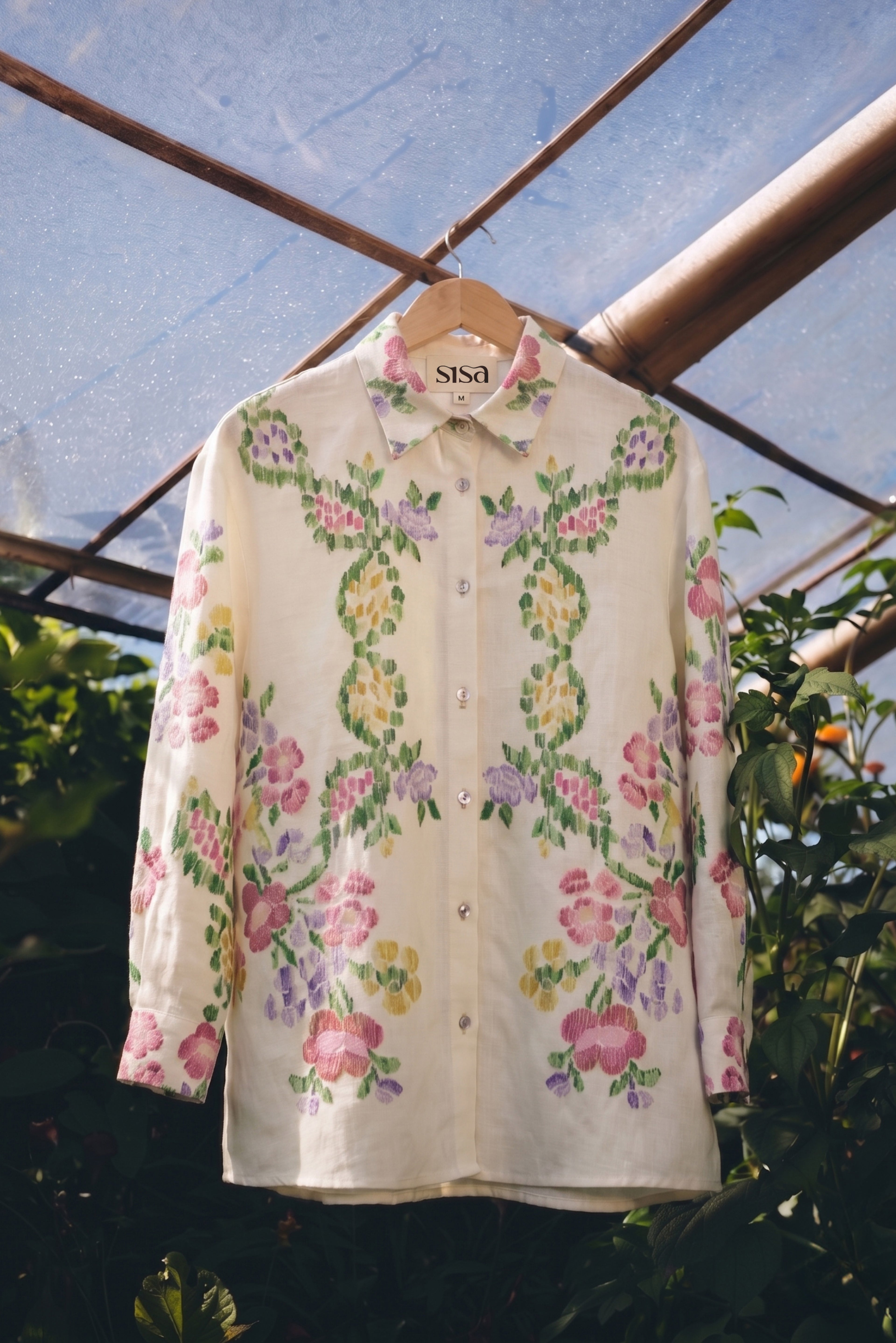 Ivory Floral Ikat Shirt
