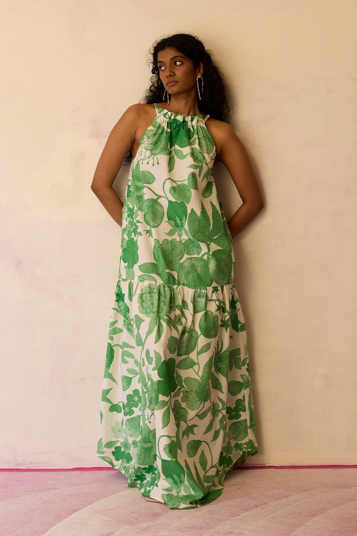 Hibiscus Anaar Gathered Sleeveless Maxi Dress - Fern