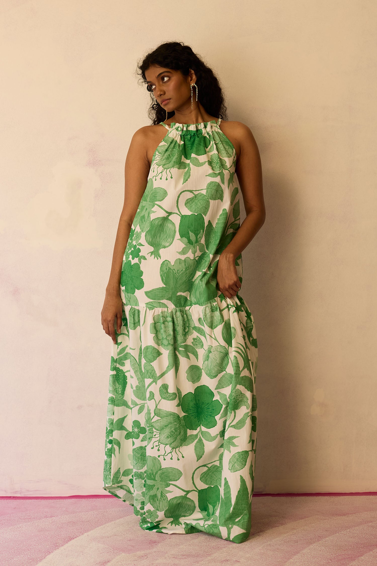 Hibiscus Anaar Gathered Sleeveless Maxi Dress - Fern