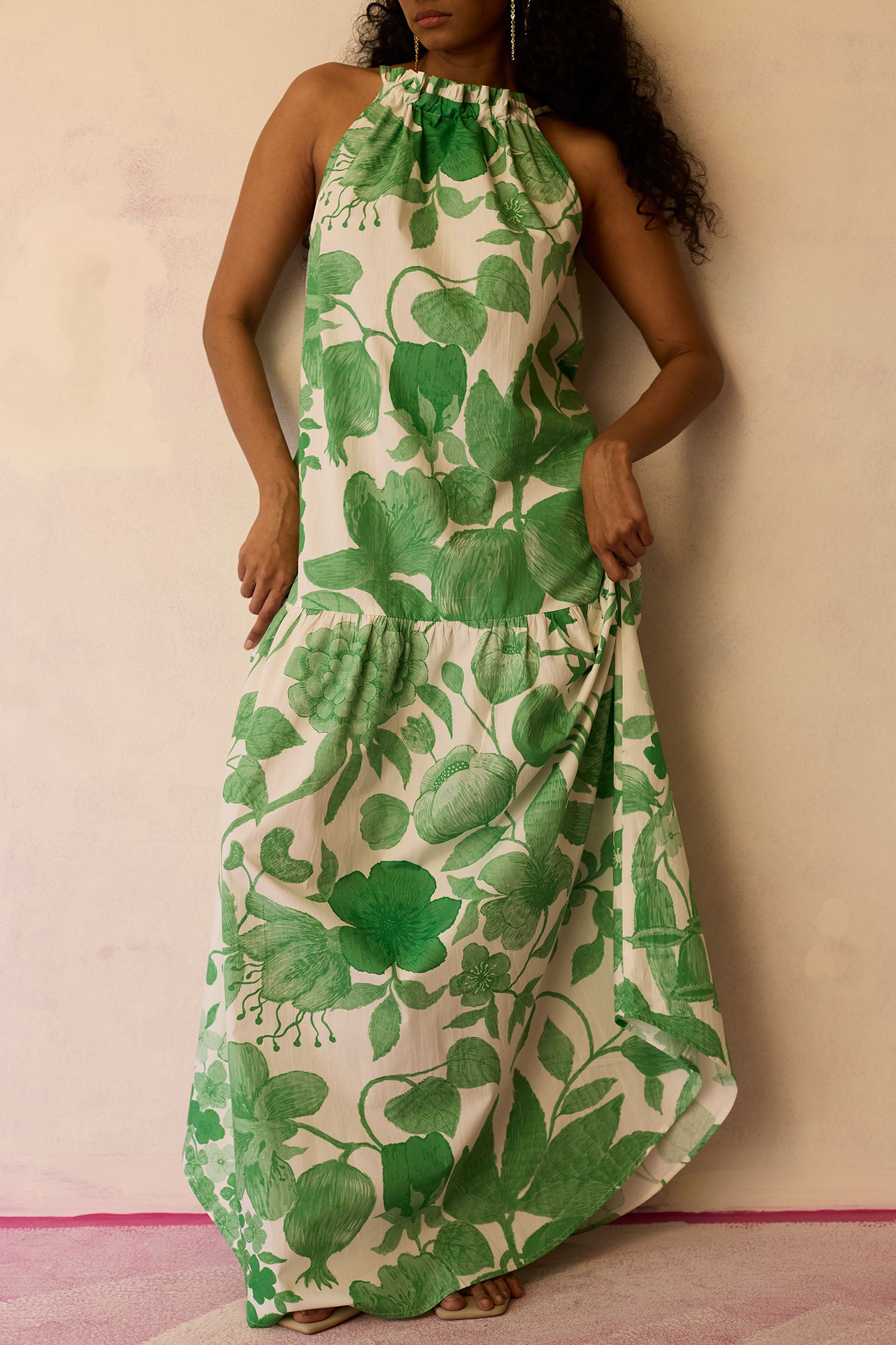 Hibiscus Anaar Gathered Sleeveless Maxi Dress - Fern