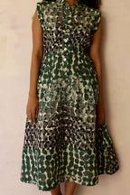 Moss Cap-Sleeved Midi Dress