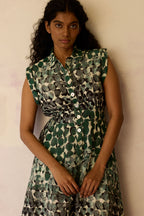 Moss Cap-Sleeved Midi Dress
