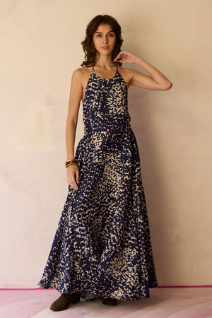Dapple Halter Neck Sleeveless Maxi Dress