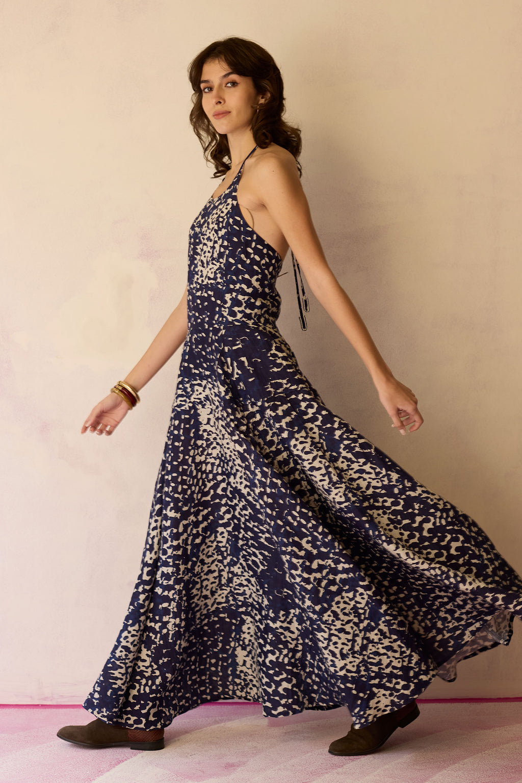 Dapple Halter Neck Sleeveless Maxi Dress