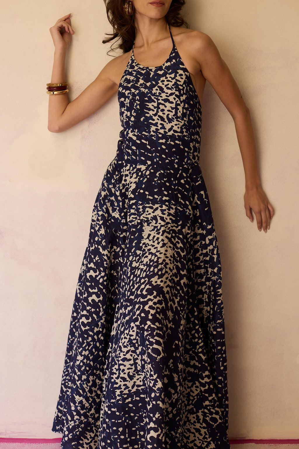 Dapple Halter Neck Sleeveless Maxi Dress